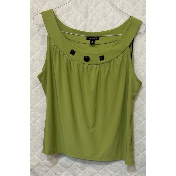 Le Bos Lime Green Size 16 Tank Top With Black Jewels Plus - Picture 1 of 5